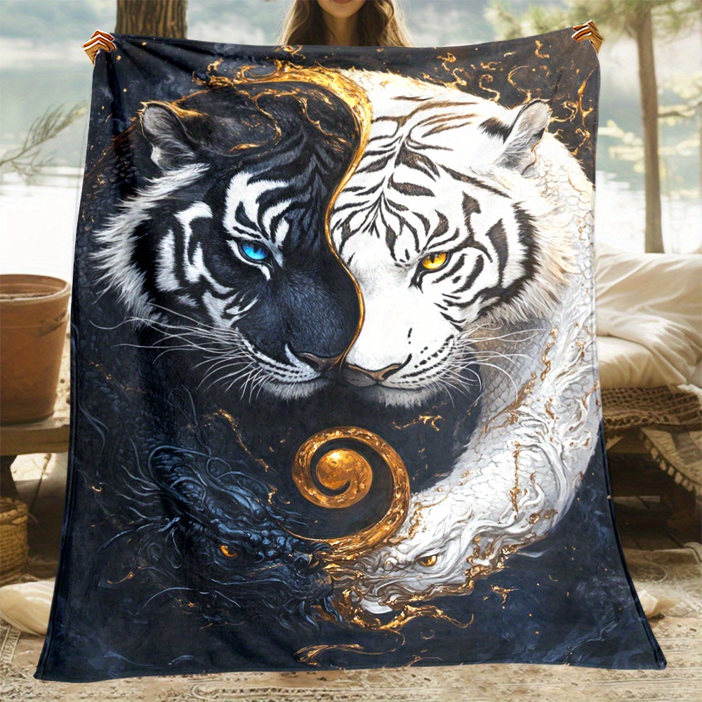Flannel Fleece White Tiger Fleece Blanket White Tiger And Black