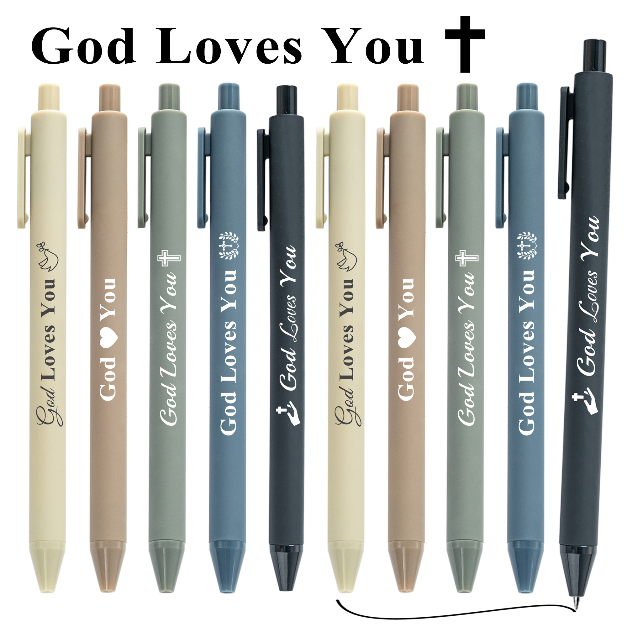 Image of 10pcs God You Ballpoint Pen Set – Inspirational Cross And , Perfect Gift For Church , Pastors, And Christian , Of Faith And , Black Ink, Christmas Gift