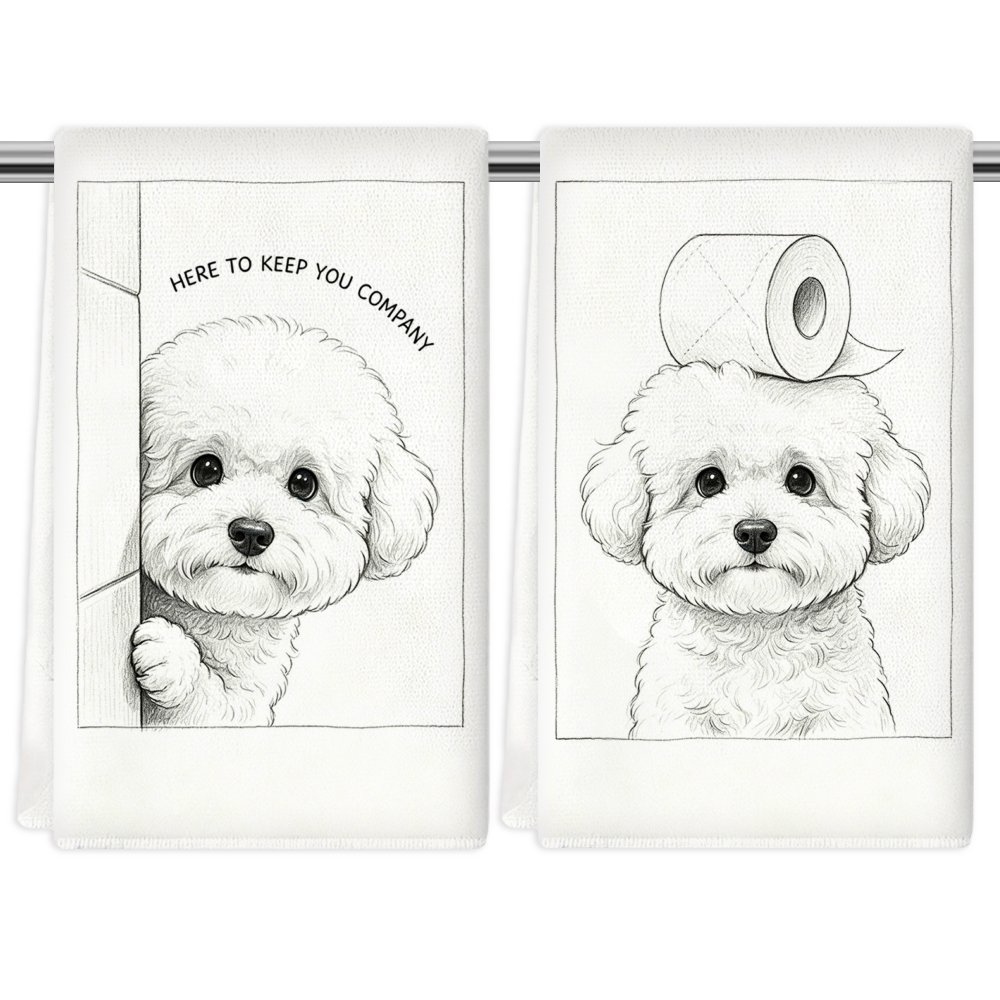 TEMU 2pcs Bichon Frise Dog Towels Suitable For , Microfiber Hand Towels With Bichon Puppy, Machine Washable Dishcloths For Pet Owners, Housewarming