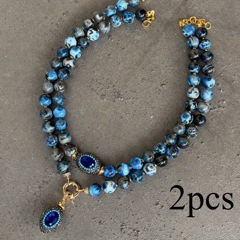 TEMU Ladies Stone Pattern Natural Stone Round Beads Necklace Boutique Jewelry Accessories