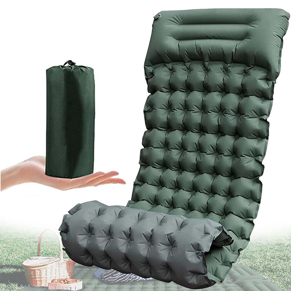 E-shop Ultraleichte Camping-Schlafmatte mit integriertem Kissen Fußpumpe, kompakte aufblasbare Matte für Rucksacktouren, Wandern Reisen