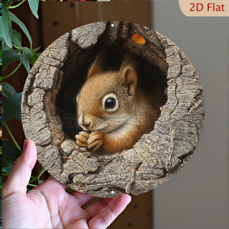 TEMU A Realistic Wooden Wall Decoration Featuring A Squirrel In A Tree Hollow - Rustic Style With Wood Grain, Durable For Indoor And Outdoor Use,