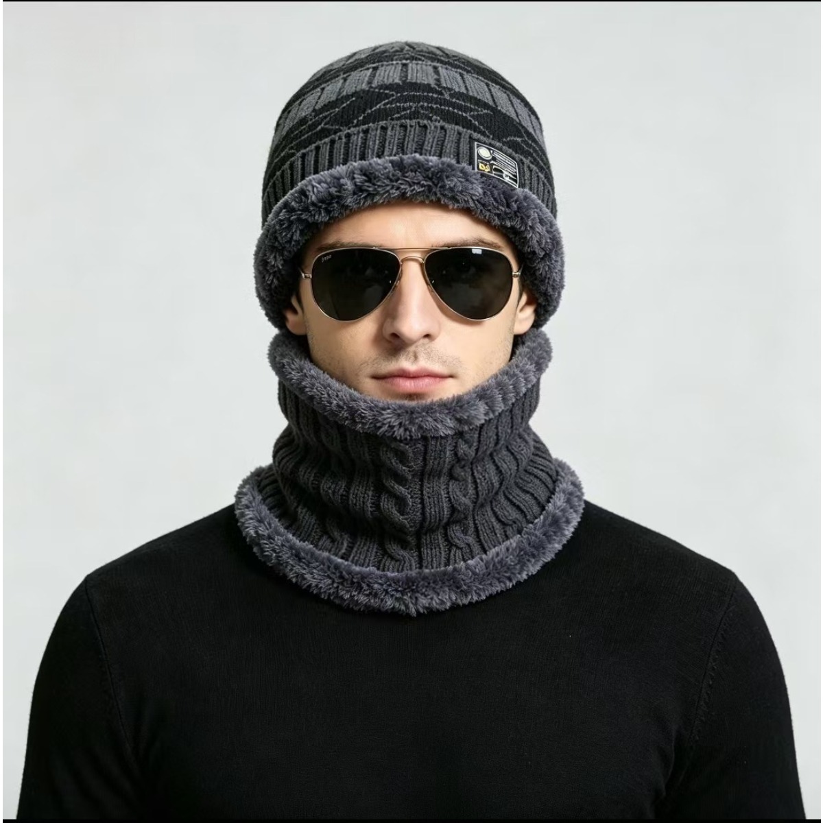 TEMU 2pcs Set New Winter Men's Hat And Neck Warmer, Winter Outdoor Warm Knitted Hat, Essential For Cold Weather