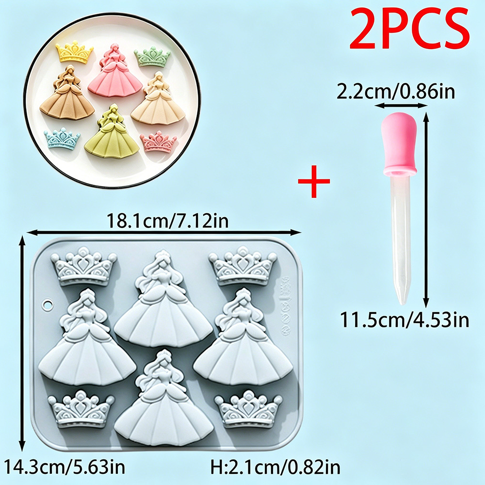TEMU Lot de 2 moules en silicone de haute qualité à 8 cavités, motif robe de princesse et couronne de reine, adaptés pour la fabrication de bougies
