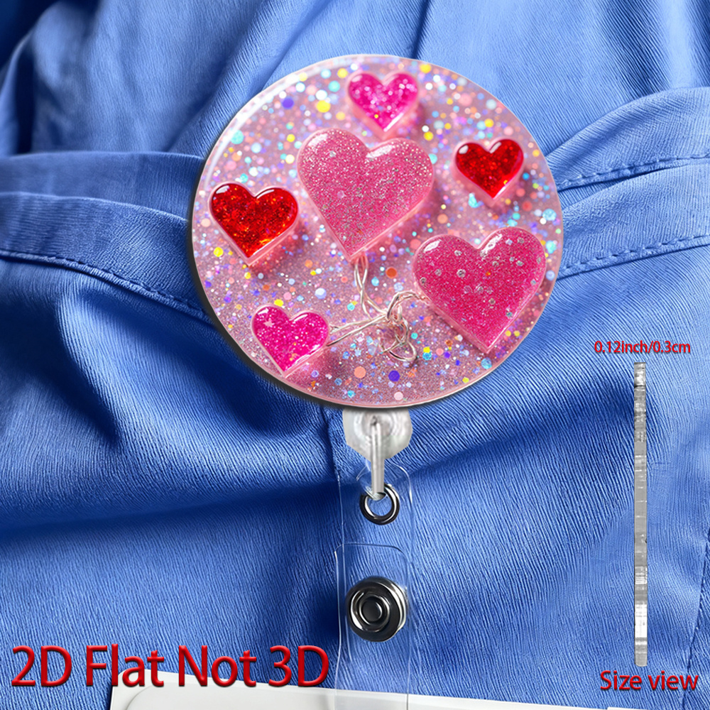 TEMU 2d 1 Acrylic Id Badge Holder With Clip| Colorful , Retractable Badge Reel, Cute And Stylish, Nurses, Doctors, Office Workers, Valentine's Day