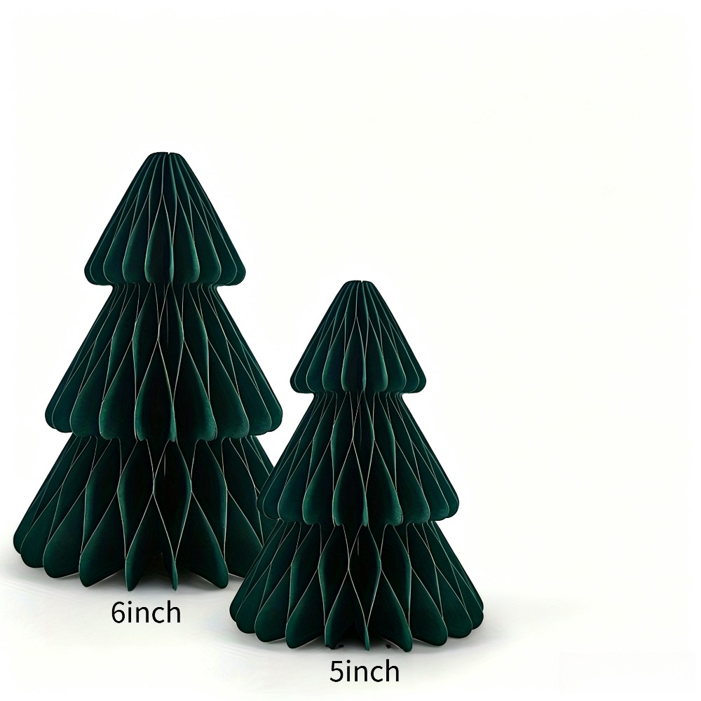 TEMU 2pcs (1pc 5-inch And 1pc 6-inch) Green Honeycomb Paper Christmas Trees, Art Paper Holiday Party And Tabletop Display Decorations, Suitable For