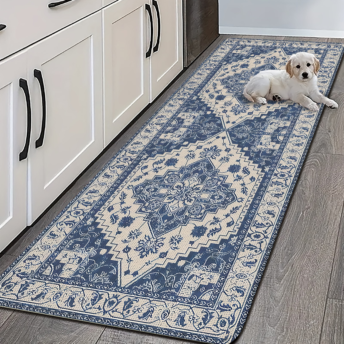 TEMU 1pc, 2d Flat Retro Persian Style Geometric Print Anti-fatigue Kitchen Mat, Non-slip Water-absorbent Runner, Easy Washable, Suitable For Indoor