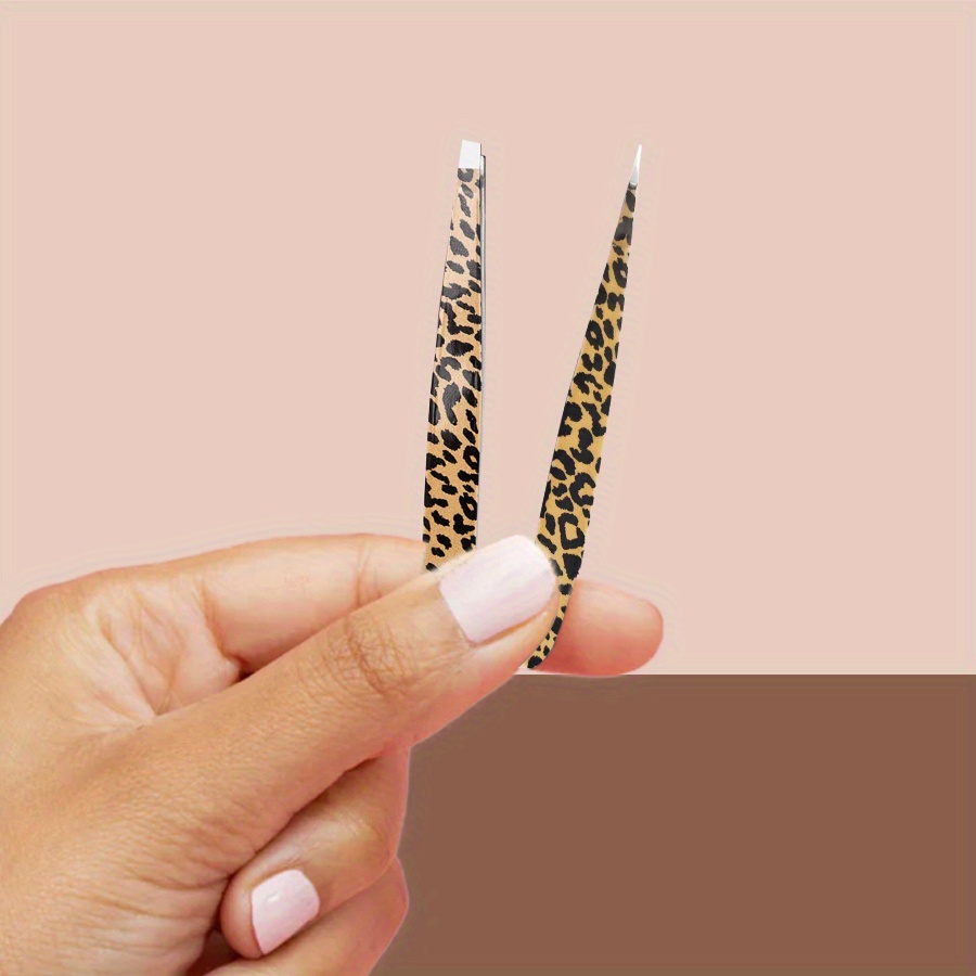Image of 2pcs Stainless Steel Leopard Print Eyebrow Tweezers Set - 2 Tip Styles, Slant And Pointed For Hair Removal, Precision Grooming Tool For Men And Women, Ideal For Travel And Gifting