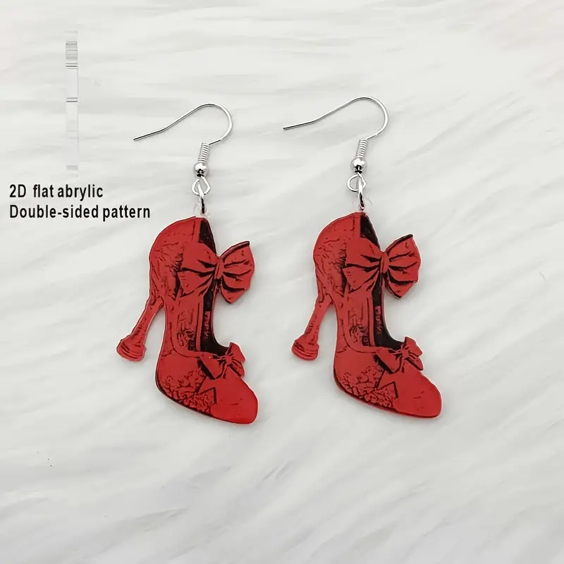 2D Flat Acrylic Christmas Red High Heels Earrings, Festive