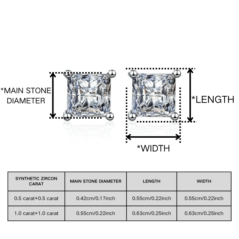 Women's 0.5/1 Carat Princess Cut Synthetic Zircon Stud Earrings
