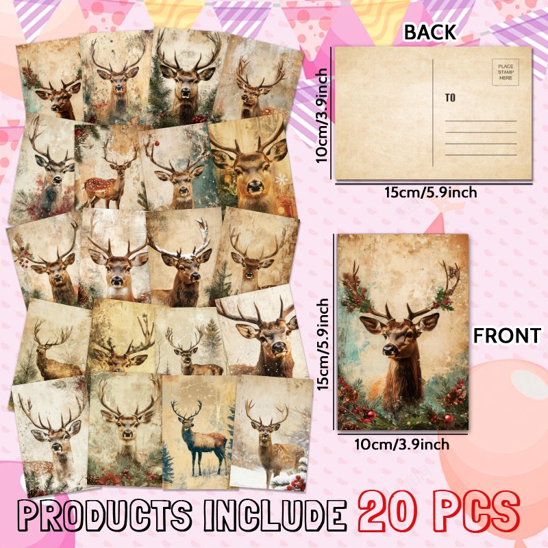 TEMU Set Of 20 Christmas Postcards Featuring Deer Designs: A Collection For Holiday Wishes, Home Decoration, Scrapbooking, And Greeting Cards (4 X 6