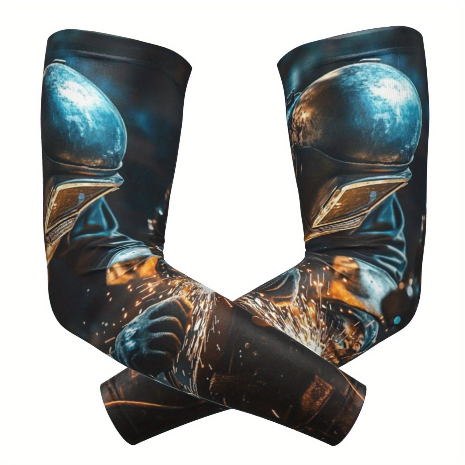 TEMU A Pair Of Trendy And Black-based Welding Work Scene Arm Sleeves