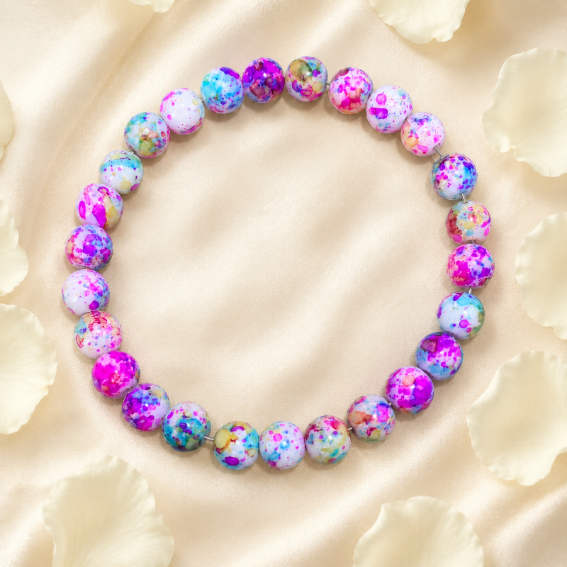 Colorful Ink Splatter Gradient Bead Bracelet, Iridescent