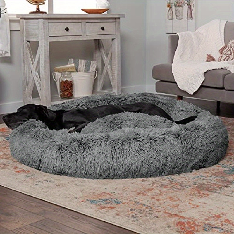 jumbo xl 45   bed extra large donut bed with removable washable cover refillable interior heavy duty cushion for large breeds up to 90 lbs machine washable pet bed for   mastiffs gray large dog bed plush   fur surface Product details 2