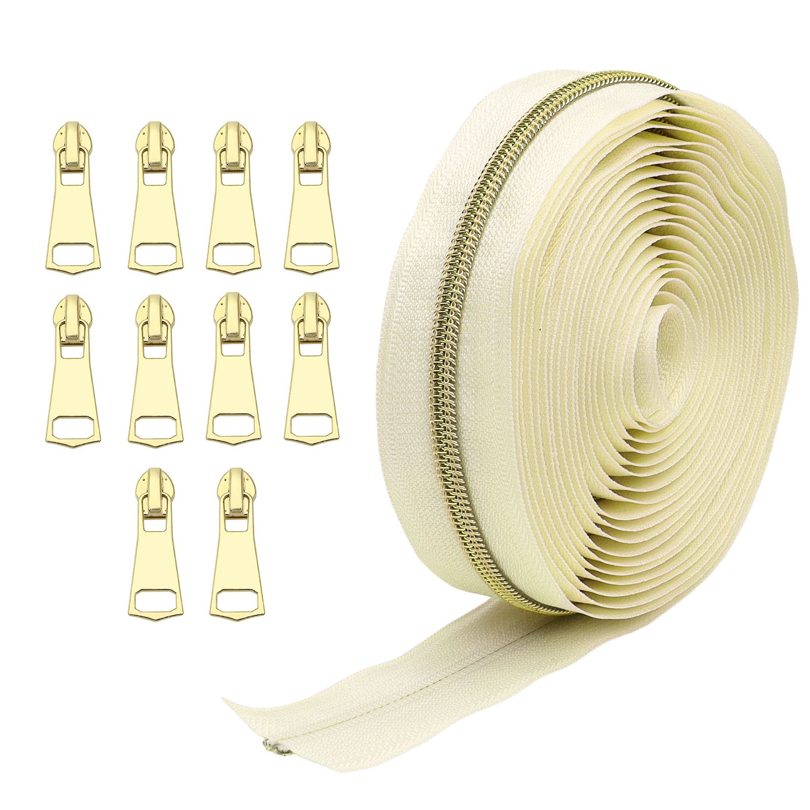 TEMU 5-yard #5 Zipper, Metallic Zipper Teeth With 10 Lockable Metal Zipper Heads, Suitable For Home Sewing Replacement Zippers