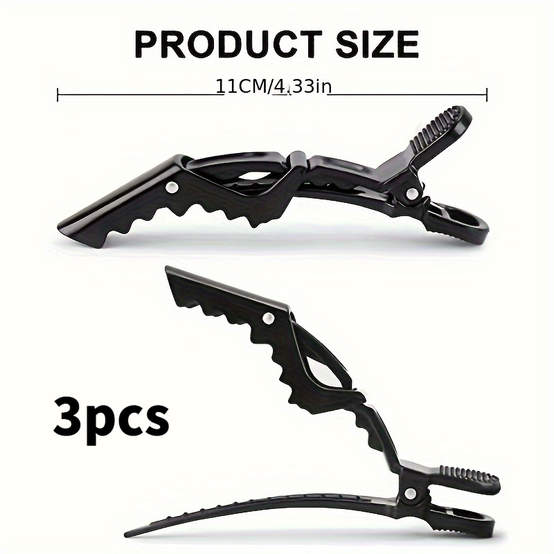 TEMU 3pcs Black Alligator Hair Clips Set, Pvc Crocodile Hair Claws, Minimalist Solid Color, Professional Salon Hair Parting Clips, Wide Tooth & Dual
