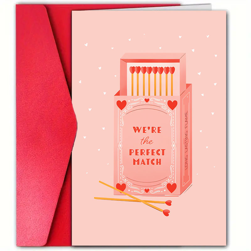 

1pc Romantic Matchstick Design Valentine's Day Greeting Card, High-quality Paper, For Lover, With Envelope, For Anniversary, Boyfriend, Girlfriend, Husband, Wife, Universal Recipient