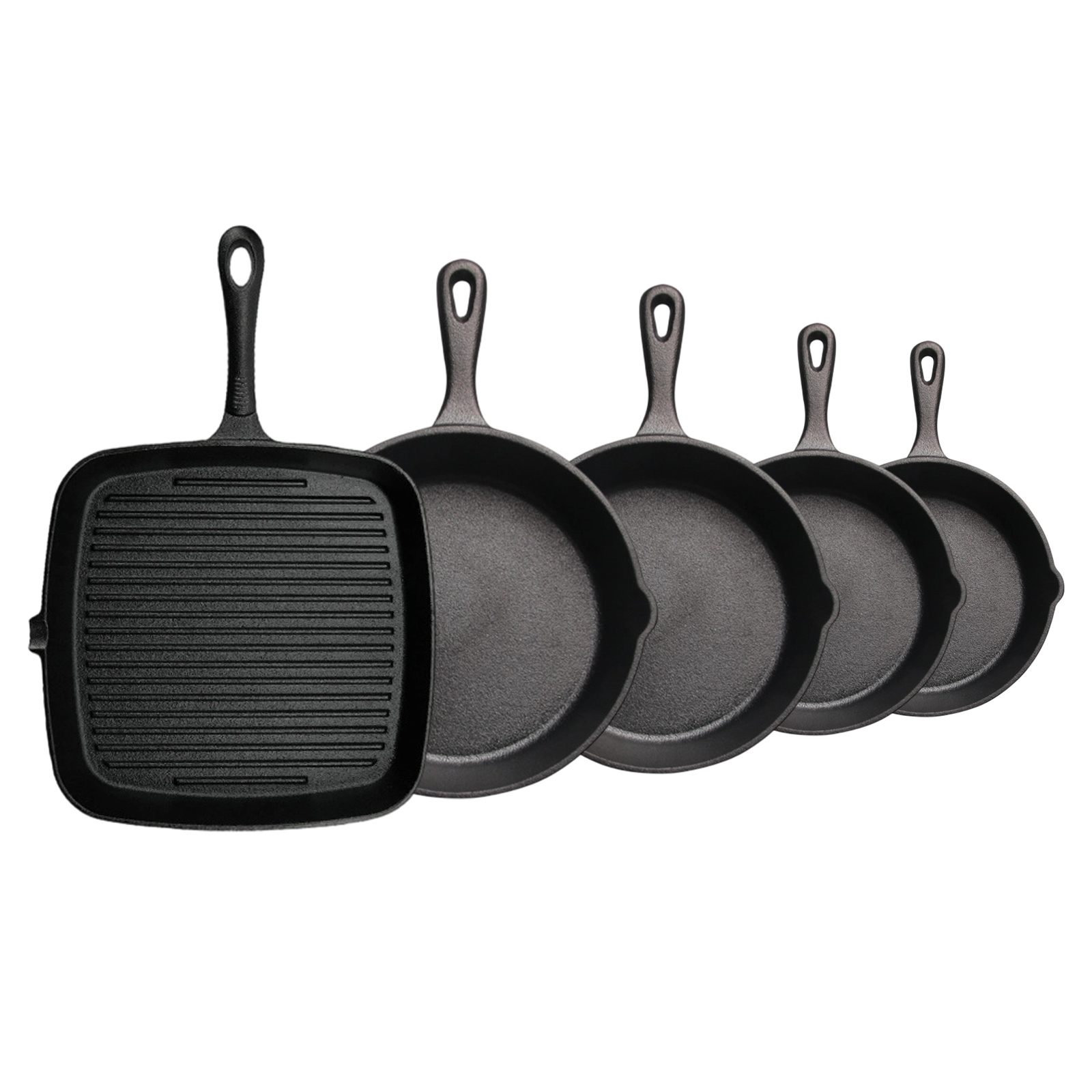 TEMU 5pcs Set 10cm 14cm 16cm 20cm Skillets & 24cm Square Grill Pan For Frying Sauteing