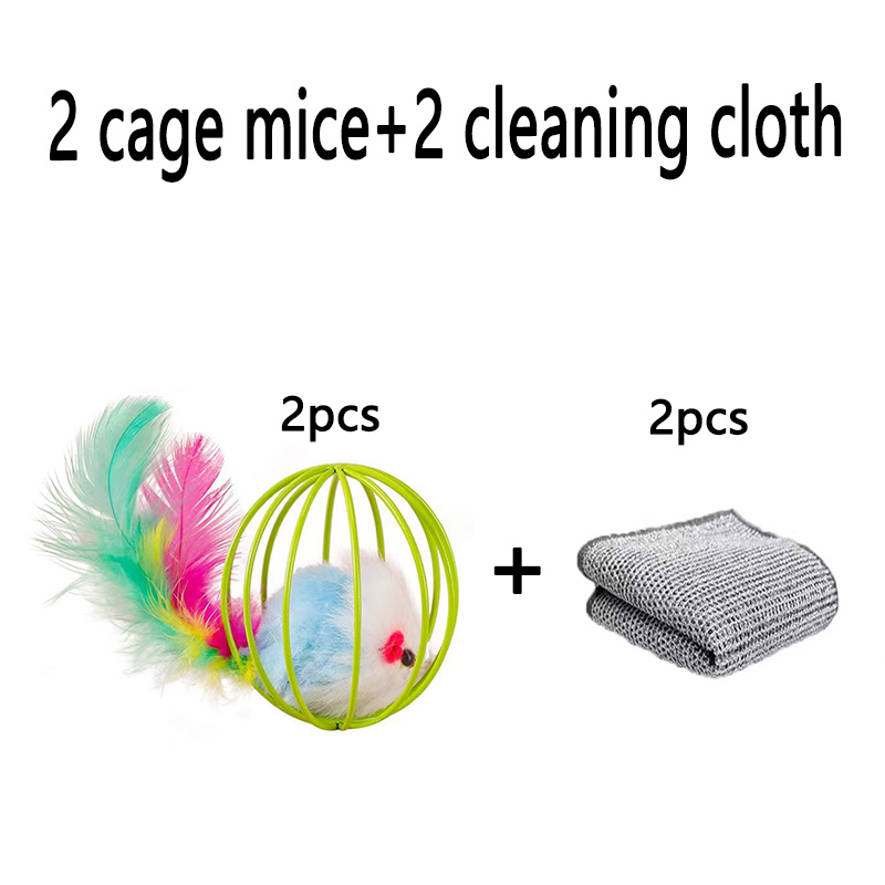 TEMU 2 Cage Mice 2 Cleaning Cloths, Cat Toy, Fun Interactive Cat Toy With Tail And Artificial Feathers, Cage Mouse Cat Toy, Random Color, Cat