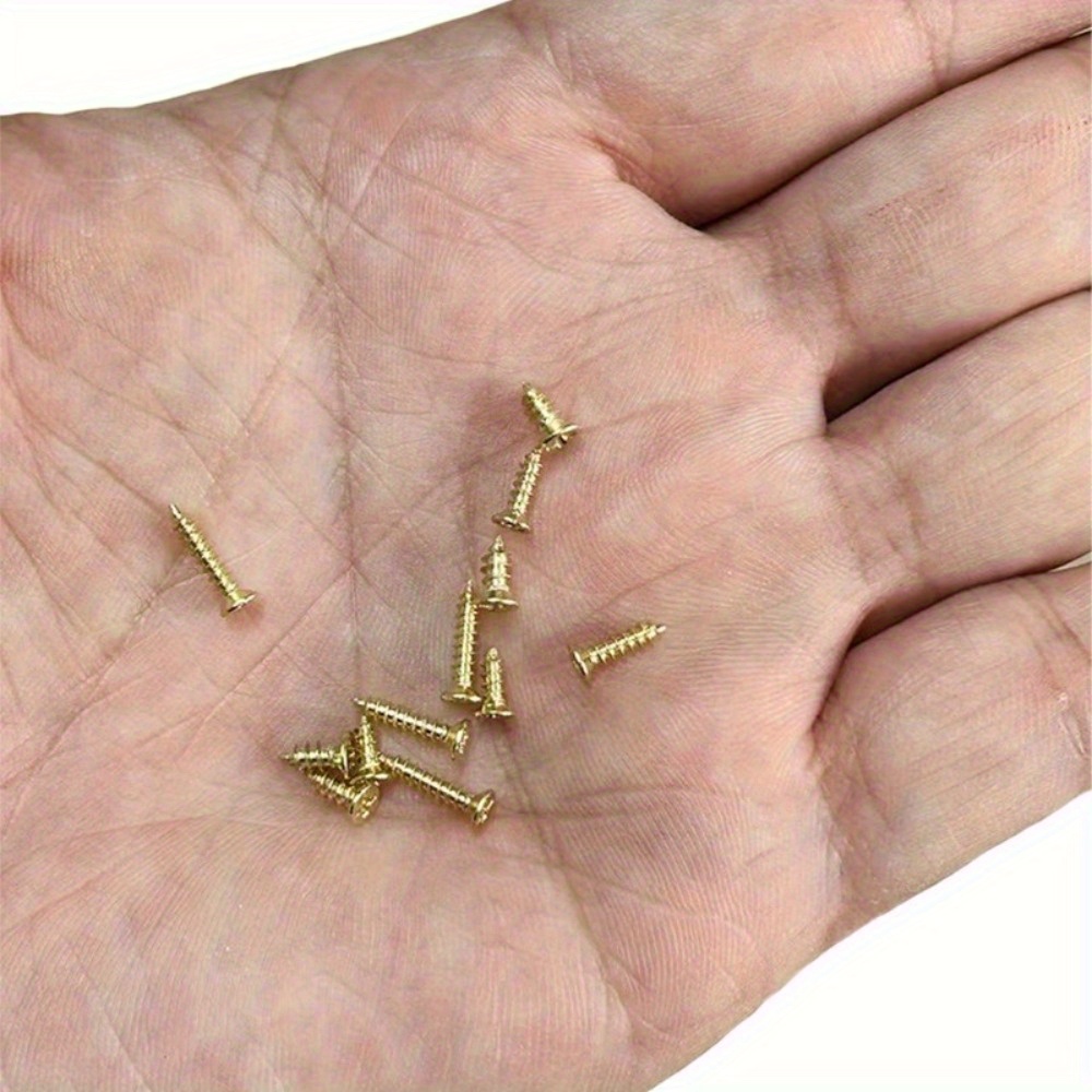 Image of 800pcs Golden Self-drilling Screws, Metric Thread M2/ M2.5 Brass Golden Screws, Suitable For Wooden Crafts, Furniture, Musical Instruments, Vintage Storage Boxes - Countersunk Self-drilling Screws