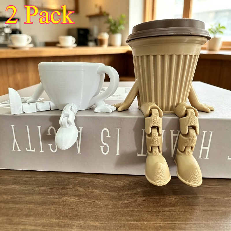TEMU 2-pack Cup & Milk Tea Cup Articulated Figurines, Retro Style Desktop Ornaments, Atmosphere Decor For Office Desk, Holiday Gift Decor
