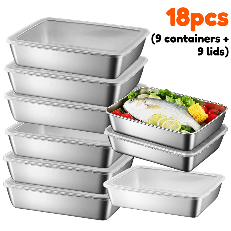 Image of 18pcs Fresh-keeping Box With Lid, Stainless Steel, Kitchen Organization And Storage, Suitable For Fruits Vegetables And Meats, Refrigerator Preservation, Food