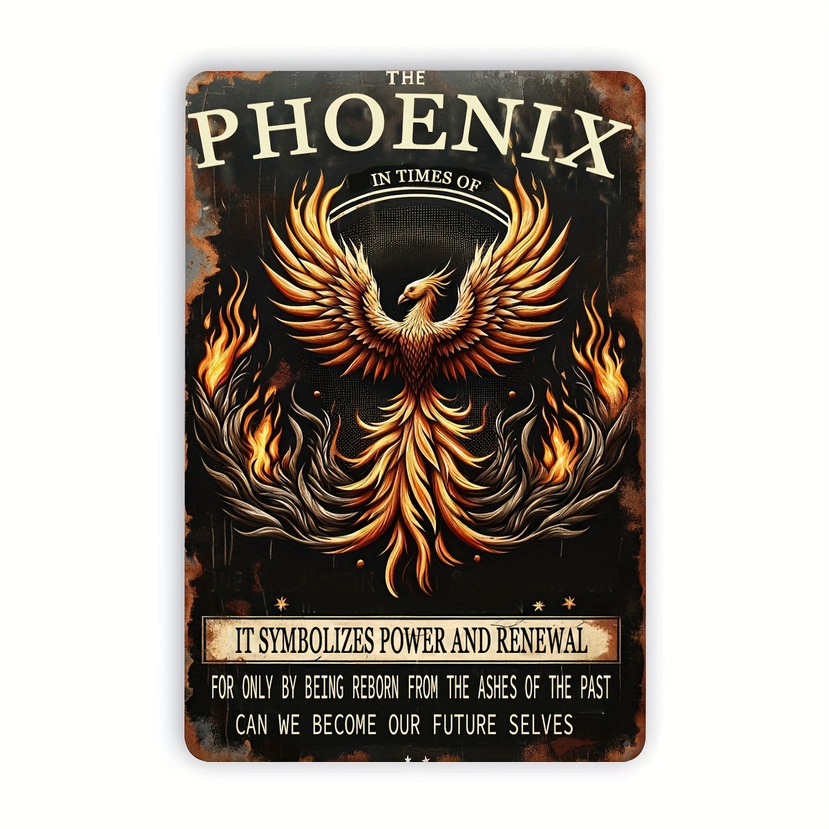 TEMU [2d Flat] 2d Flat 1pc Phoenix Aluminum Wall Art Plaque Aluminum Sign In Times Of Renewal Inspirational Mythical Bird Decor For Living Room