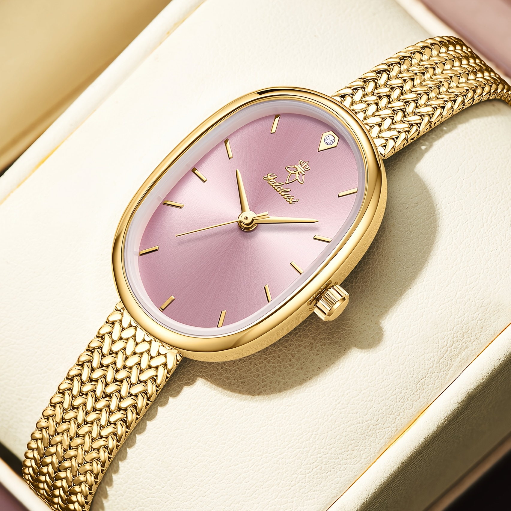 YaLaLuSi Brand 1pc Elegant Minimalist New-Style Women' S Quartz Watch Luxurious Golden Tone Accents Ultra-Thin Braided Strap Design Oval Dial Casual, Business, Date Night Versatile Style Fashionable Original Women' S Gift