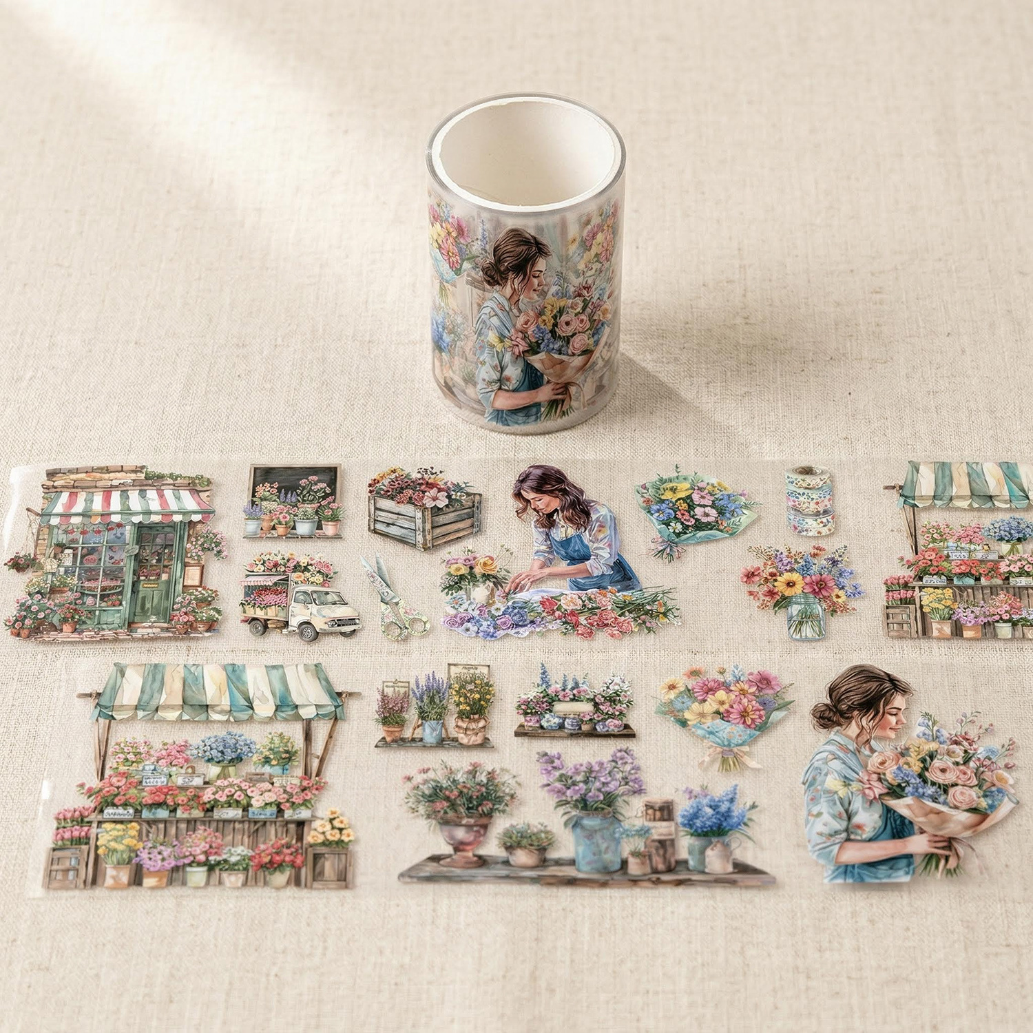 E-shop 1 Rolle (200 cm) Vintage mehrfarbiges Blumen-PET-Band, geeignet für Journaling, Scrapbooking, Planer-Aufkleber, DIY-Bastelarbeiten – Plastische