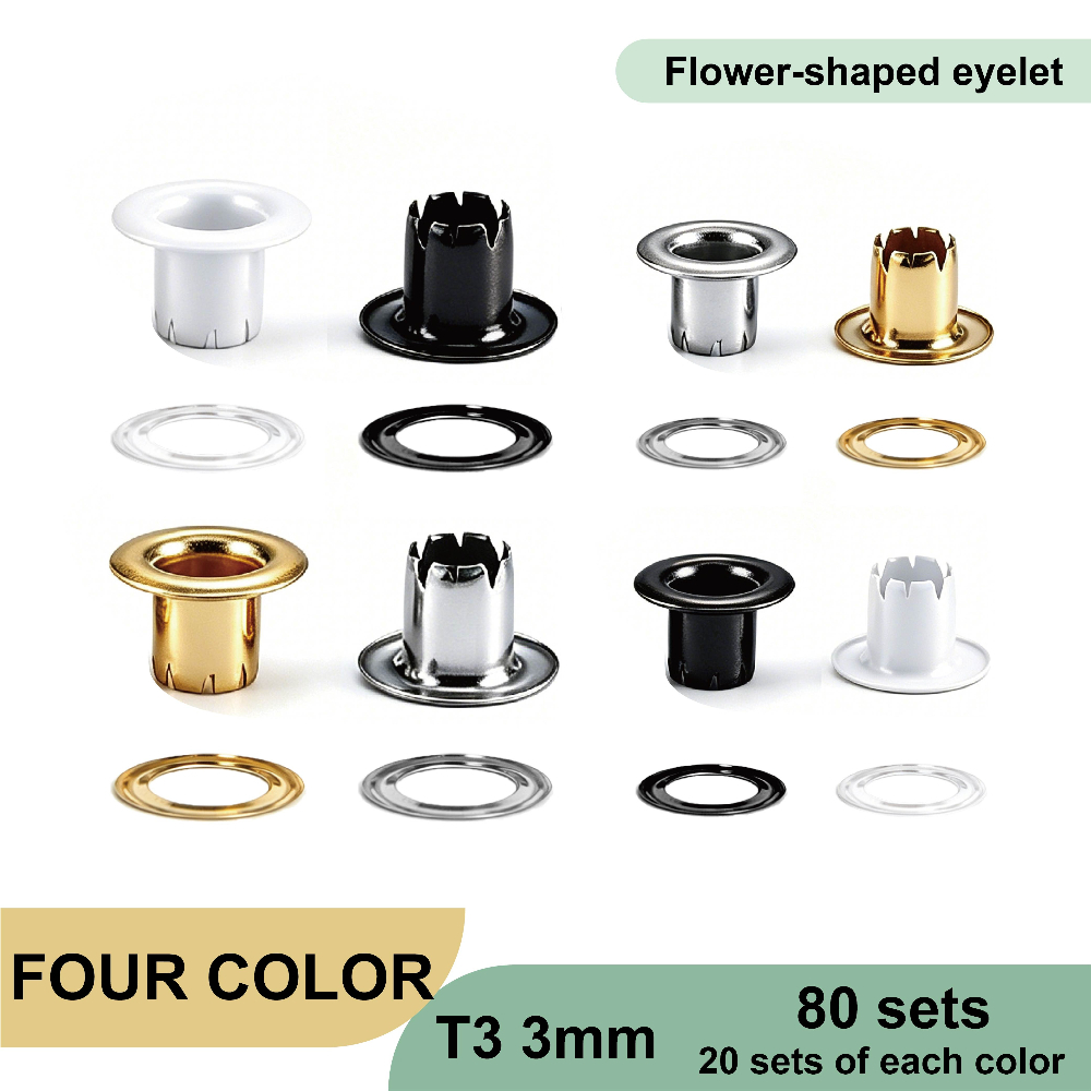 TEMU 80 Sets Of Metal Eyelets, Blooming Eyelet Buttons, 4-color Black White Eyelet Button Pad Set Handmade Paper Art Scrapbook Card Making Materials