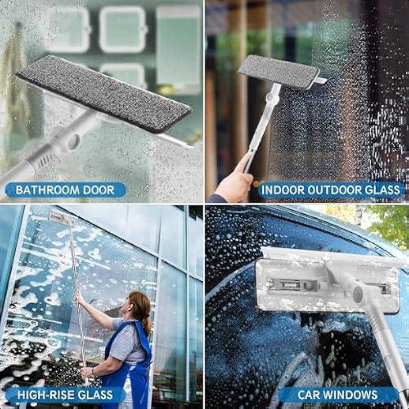 extended window cleaner squeegee 3in 1 telescopic long handled window washer with squeegee rotatable window cleaning tool kit with extendable pole washing for outdoor glass details 7