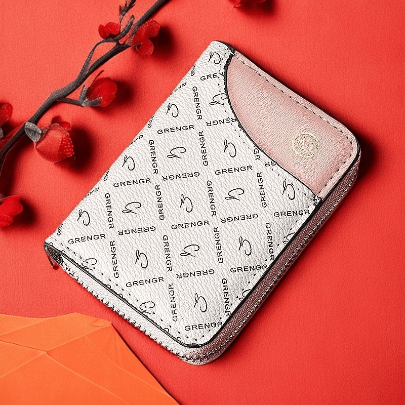 Image of Pattern Grid Simple And Elegant 9 Card Anti-theft Swipe Card Bag Women's Anti-degaussing Multi-card Ultra-thin Document Card Holder Large Capacity License Compact Card Sleeve Wallet