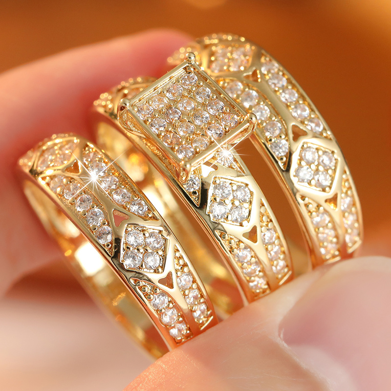 Light Luxe Three-Piece Ring Set with Synthetic Zirconia