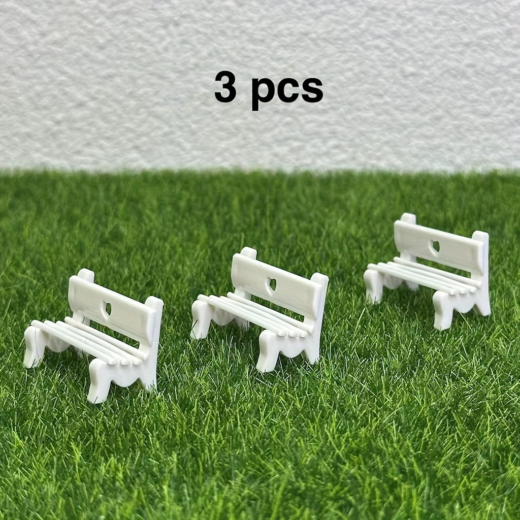 3pcs Miniature White Bench Set For Gardens - Pvc, No Battery Needed, Perfect For Terrariums And Photography Props