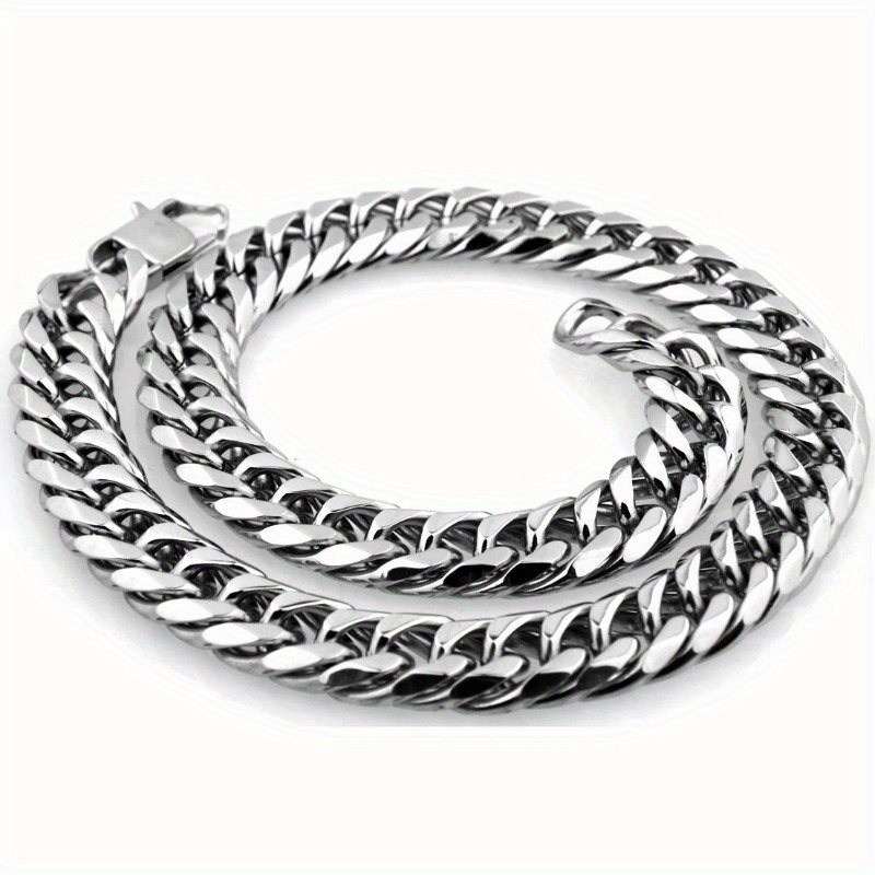Heavy Stainless Steel Silver Chain Cuban Curb Womens Mens Necklace 9/11/13/15mm