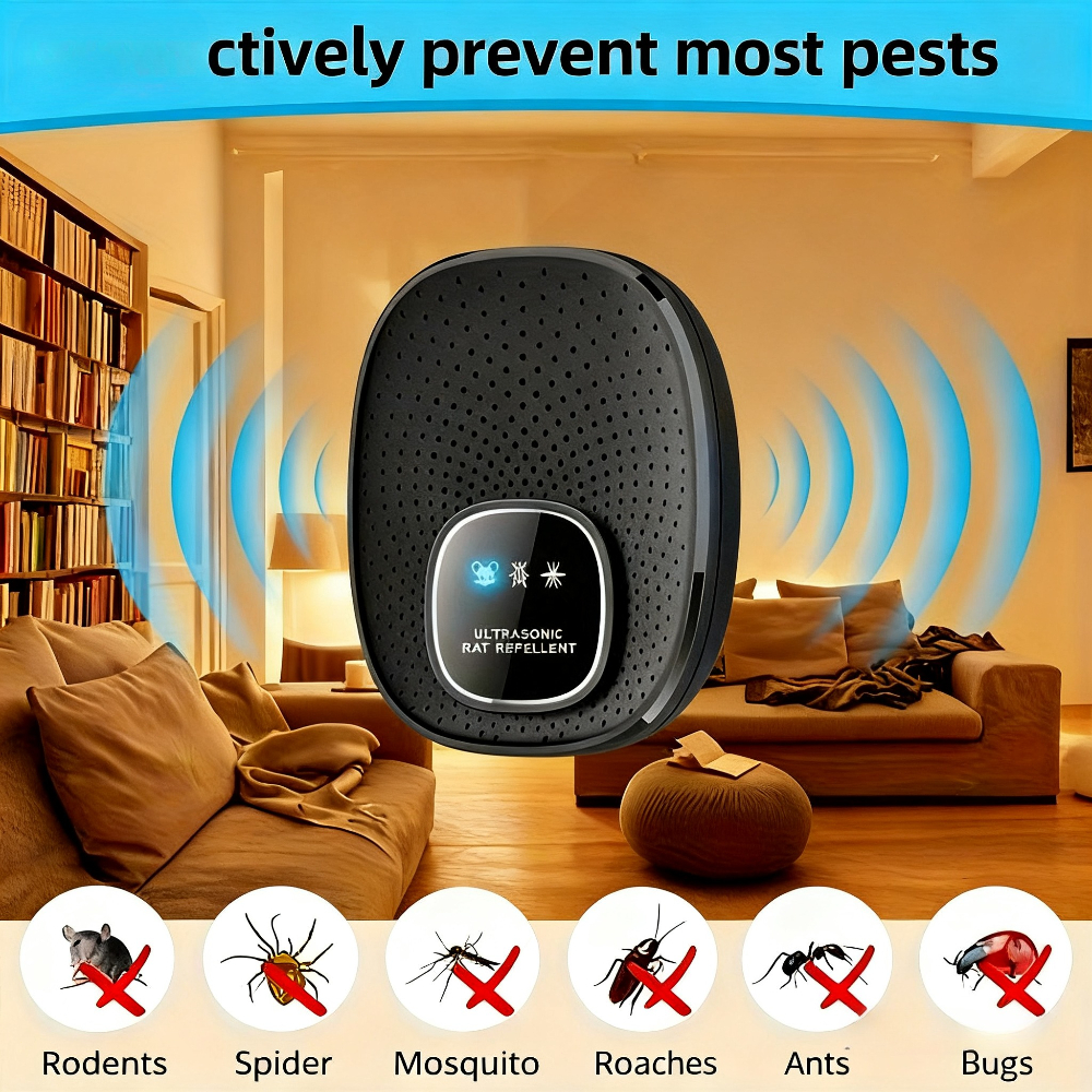 Juego de repelente de plagas con tecnología de ondas de sonido y conexión USB, repelente de insectos y roedores para interiores, apto para ratones e insectos, enchufable y listo para usar, no requiere aerosoles químicos, esencial para cocinas, comedores y cocinas de trastienda, apto para varios