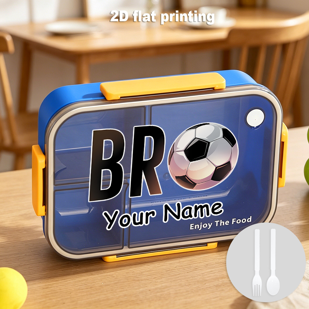 TEMU 1pc Customizable Lunch Box, 2d Flat Printing Custom Name Soccer Cartoon Print, Suitable For Back To School And Camping , 2d Flat