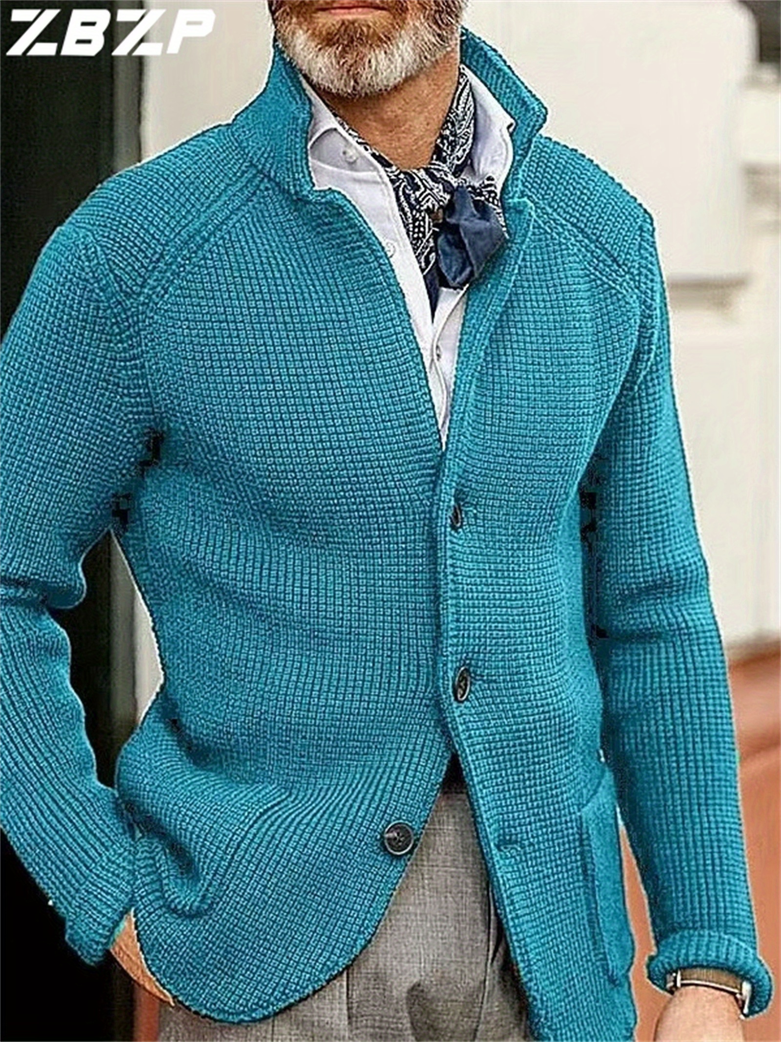 mens light blue knit cardigan casual long Temu Slovakia