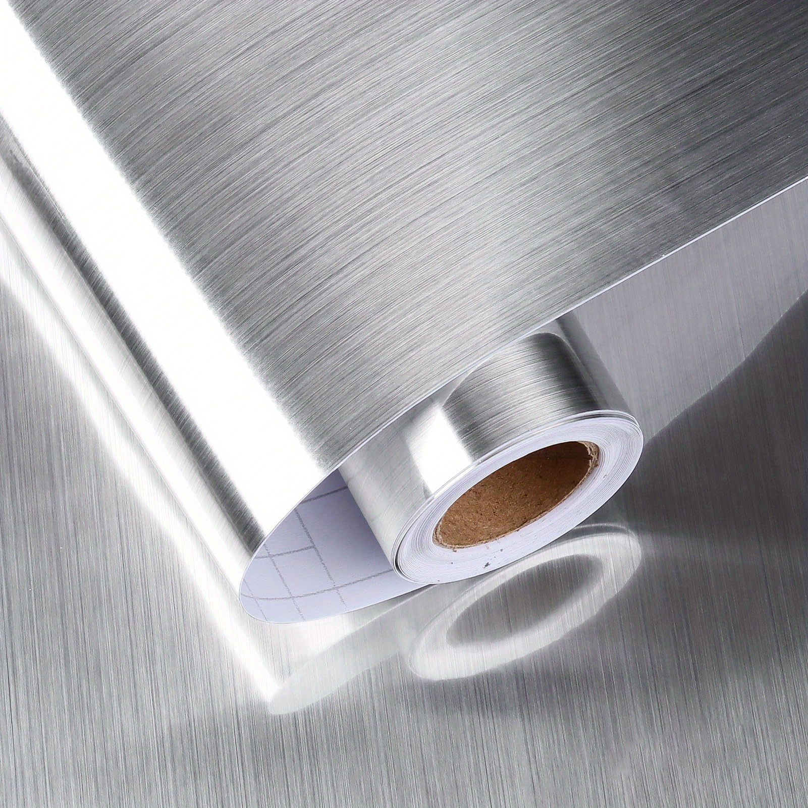 Image of Brushed Silvery Self Adhesive Furniture Foil Wallpaper, 60cmx5m Pvc Peel And Stick Film For Furniture Cover, Countertop, Kitchen, Shelf Lining