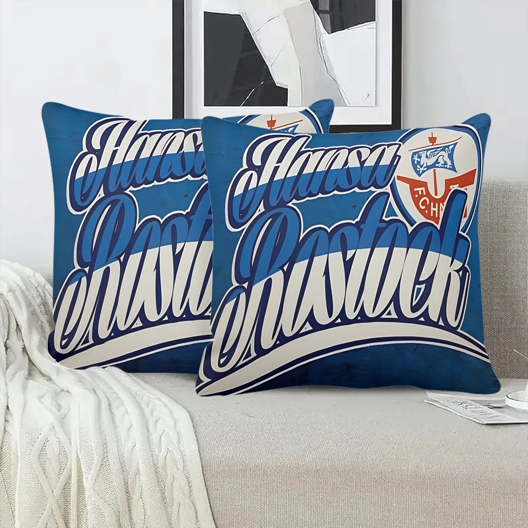 TEMU 2er-Set FC Hansa Art Font Bild Kissenbezüge | Zeitgenössischer Stil, -Material, Reißverschluss, Maschinenwaschbar, Verleiht der Wohnkultur einen