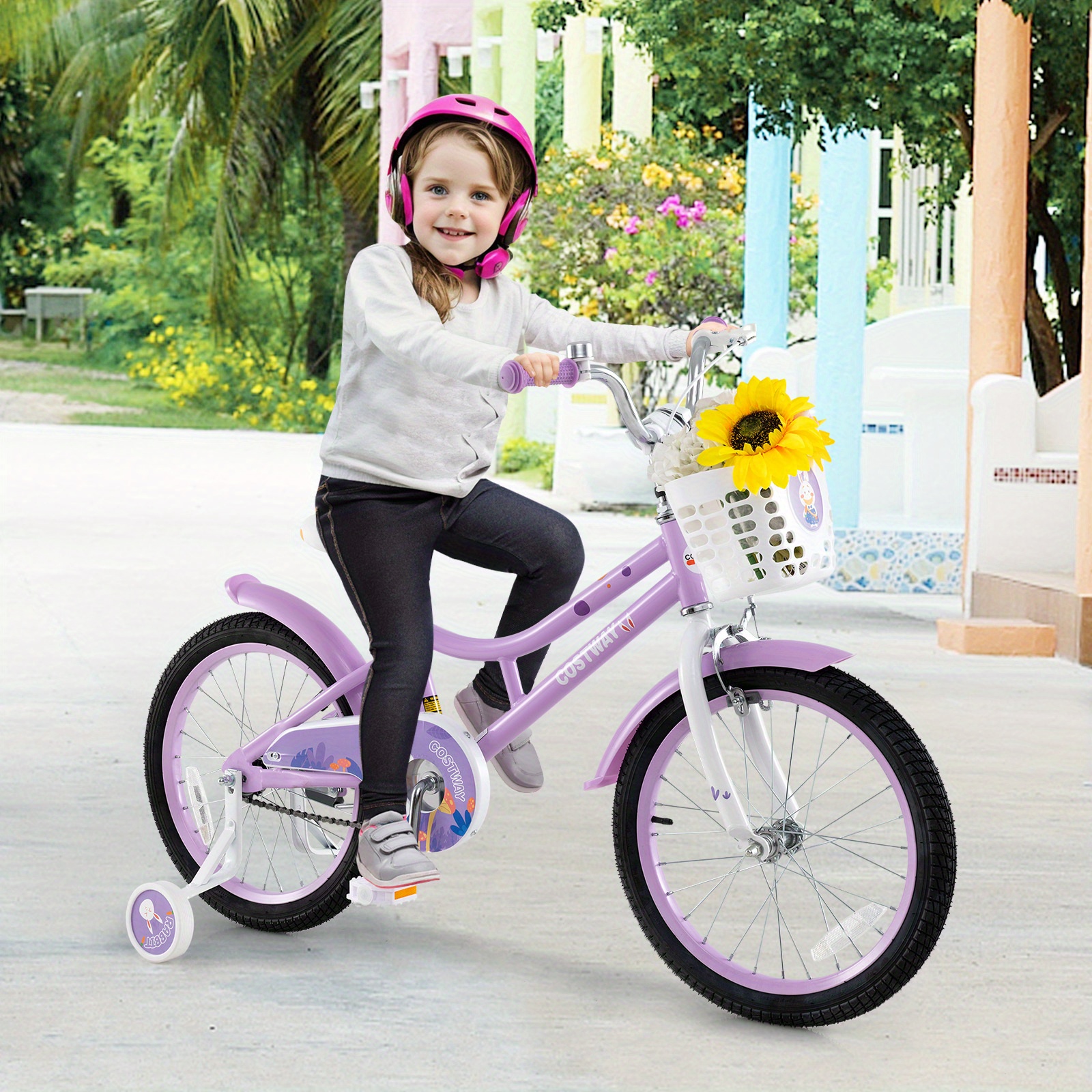 Training Wheels Girls Purple Bike Basket Bike Decorations ANZOME