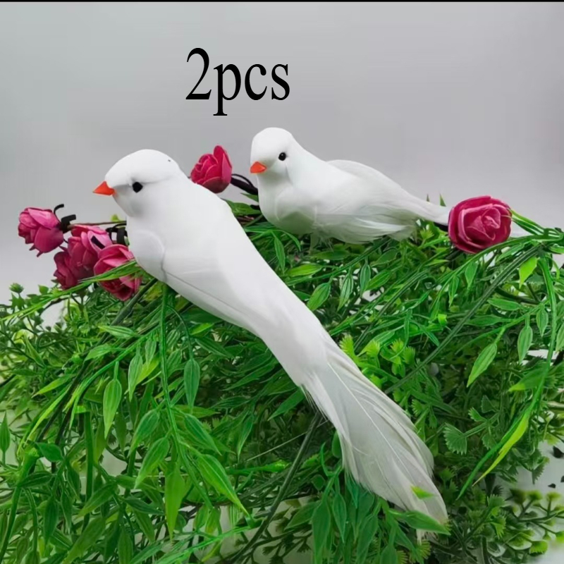 E-shop 2 wunderschöne Anhänger mit weißen Tauben rotem mit Clips, Polyurethan-Feder-Vögel, geeignet für - Gartendekoration, Fest- Raumdekoration,