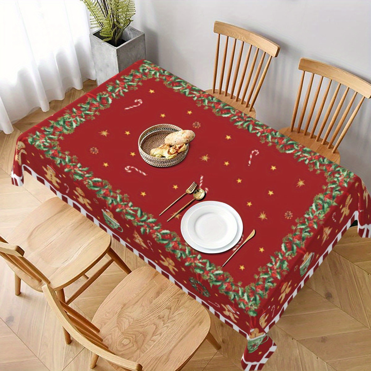 

1pc Christmas Tablecloth, Rectangular Polyester, -, & Man , , / Use, & Dining Decor, For & Catering