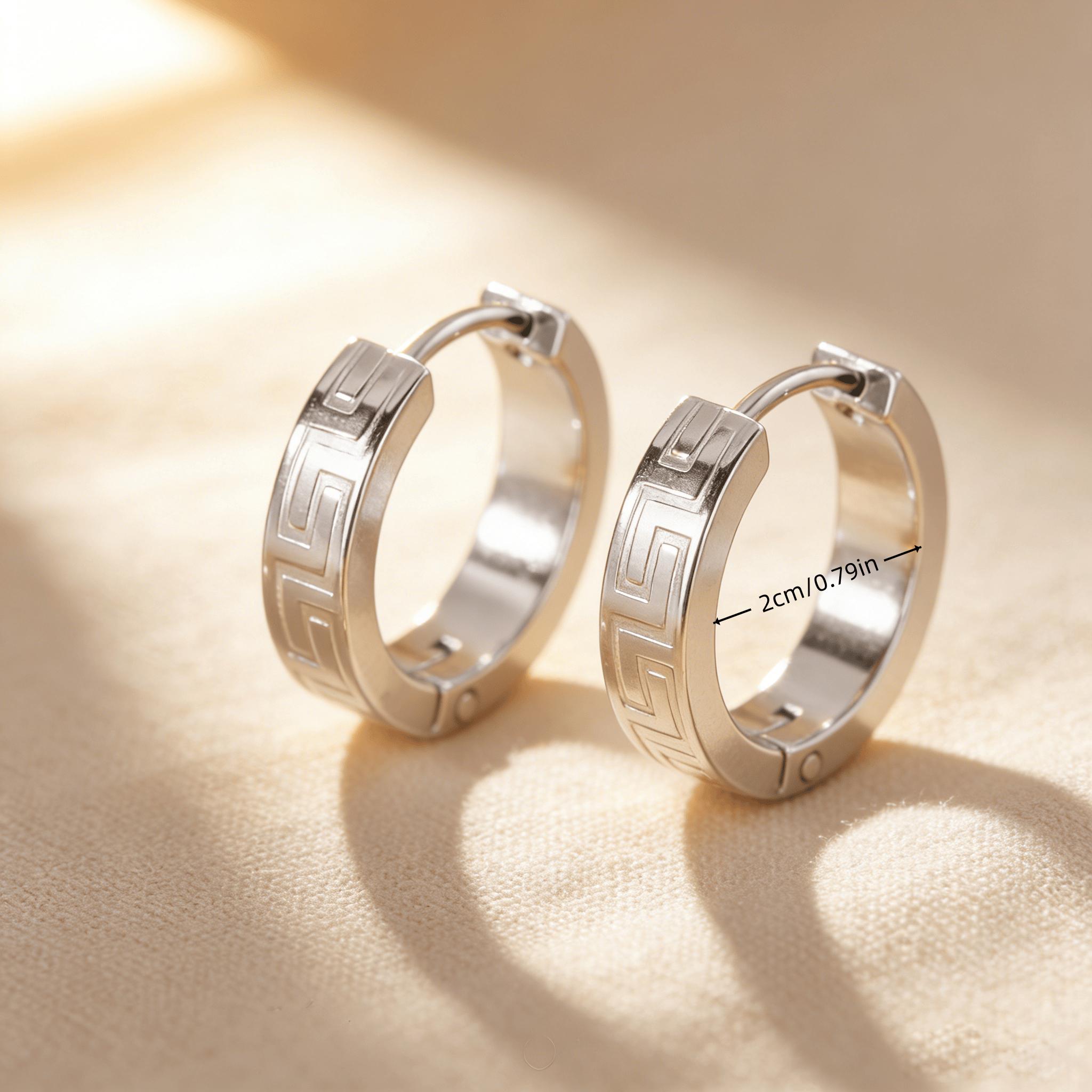TEMU High-quality Stainless ' Earrings | Low-allergenic Greek Engraved Three-dimensional Earrings, Elegant, Fashionable And Drooping Designer