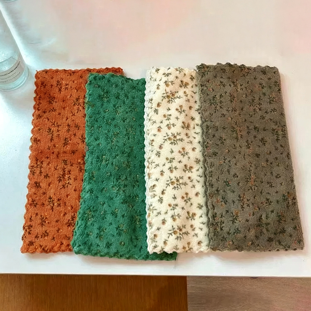 TEMU 4pcs Flower Dishwashing Towels, Quick Drying Cleaning Cloth, Thickened And Widened Kitchen Towels, Soft And Breathable, Suitable For Bathroom
