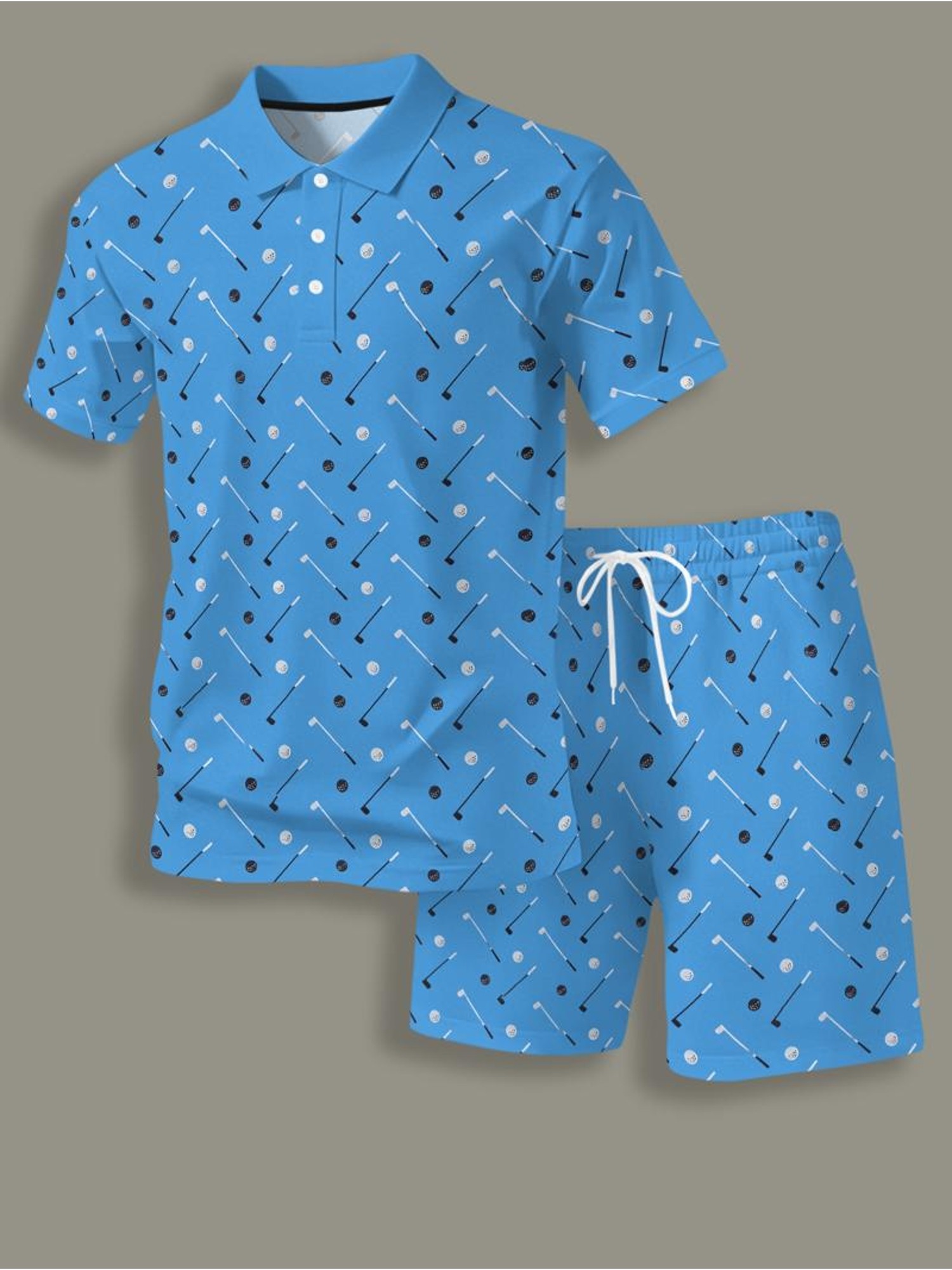 Conjunto Desportivo Casual Masculino, Polo Azul Claro e Calções  2