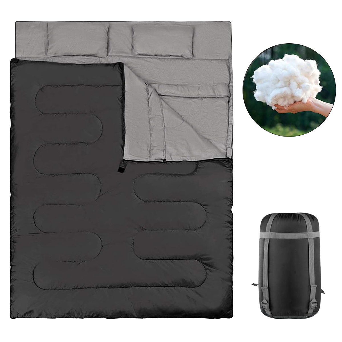 2-in-1 doppelschlafsack, einzelschlafsack, xl, dachschlafsack für 2 personen, schwarz
