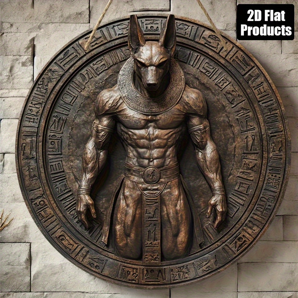 TEMU 2d Flat, 1pc -themed Round Wooden Wall Art Sign - Vintage Egyptian Hieroglyphic Design, 8x8 Inch Rustic Home Decor For Bar, Kitchen, Coffee Shop, Office, Party & Holiday Gift, 2d Flat