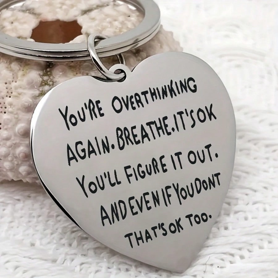 TEMU 1pc Mental Awareness, Support Psychology , Engraved Heart Keychain With Inspirational Quote, Perfect Gift For Colleagues, , Family - Ideal For