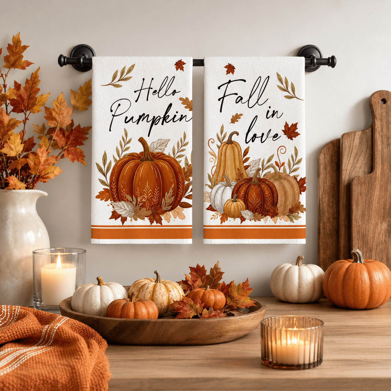 TEMU 2pcs Warm- Pumpkin Leaf Autumn Kitchen Towel Scrubber Dishcloth, Decorative Kitchen Tableware, Thanksgiving Housewarming Gift, Modern